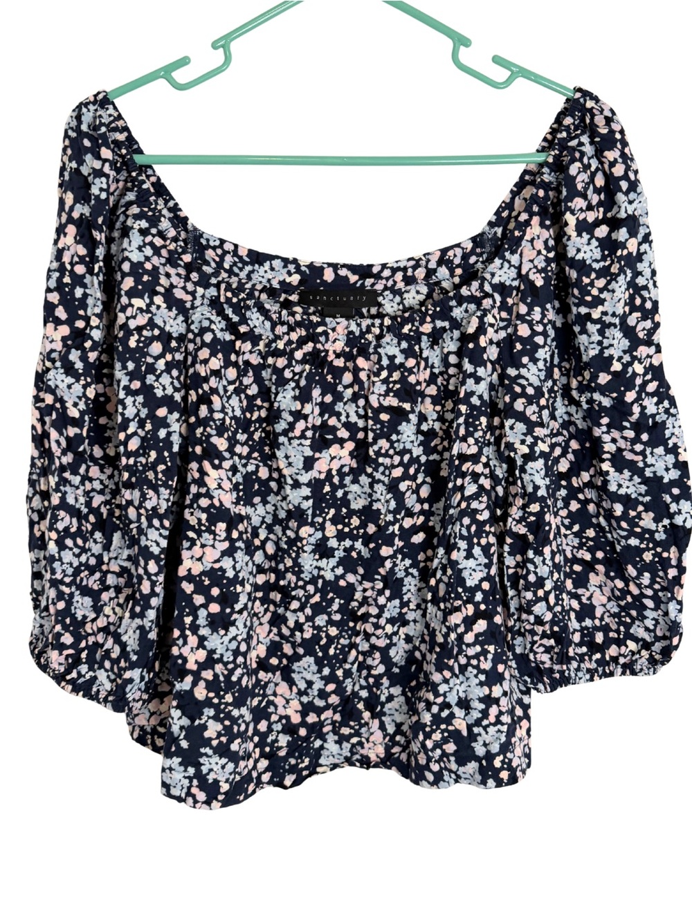 3/$20 Sanctuary Navy Blue Floral Off-Shoulder Crop Top Size Medium